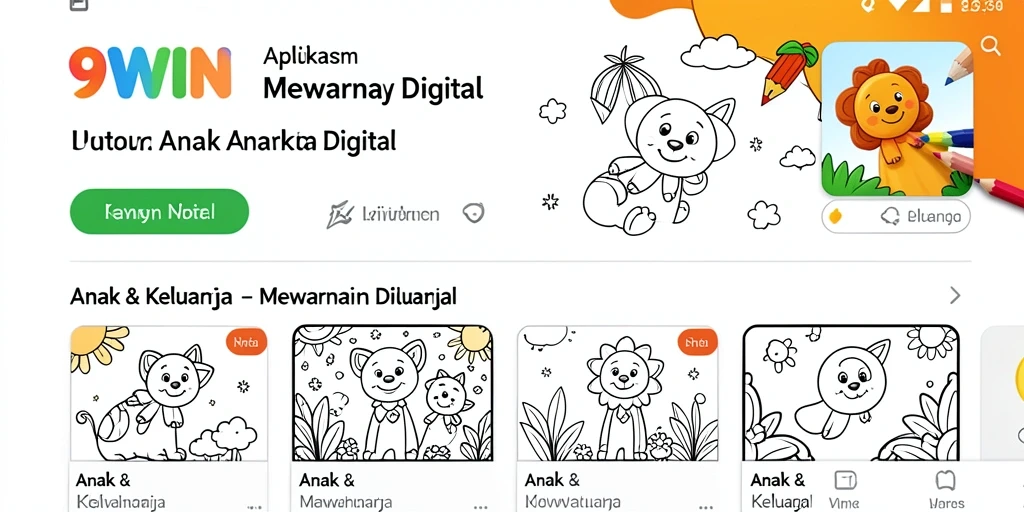 Screenshot aplikasi 9WIN menampilkan antarmuka mewarnai yang ceria dan interaktif.
