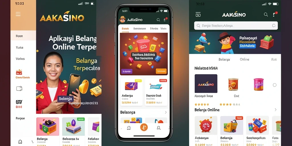 Tampilan antarmuka aplikasi AAKASINO untuk belanja online.