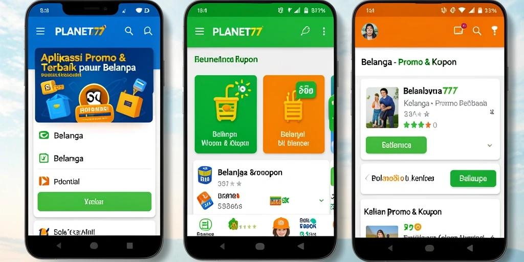 Tampilan antarmuka aplikasi PLANET77 dengan berbagai pilihan kupon.